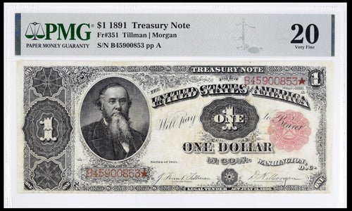 Series 1891 $1 Treasury Star Note Fr.351 PMG VF20 S/N B45900853*