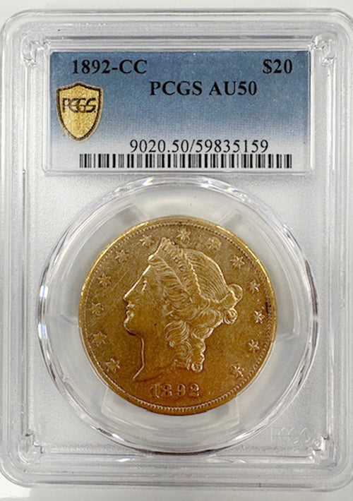 1892-CC $20 PCGS AU50