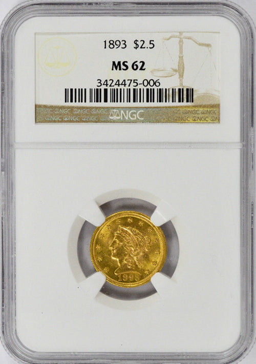 1893 $2.5 Gold Liberty NGC MS62