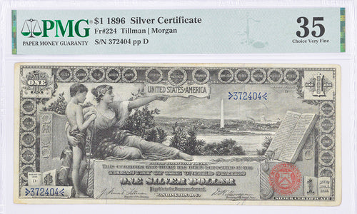 Series 1896 $1 Silver Certificate Educational Note Fr. 224 PMG VF35