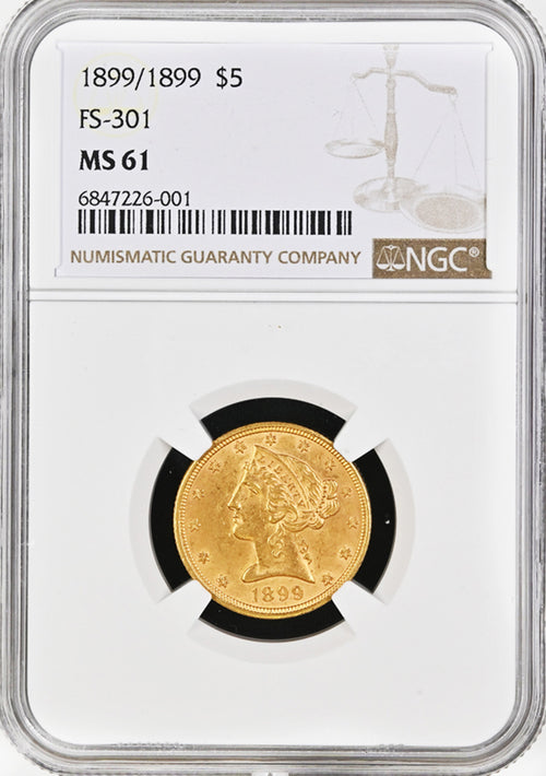 1899/1899 $5 Gold Liberty FS-301 NGC MS61
