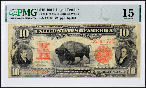 Series 1901 $10 Legal Tender Fr.121m PMG 15 Choice Fine