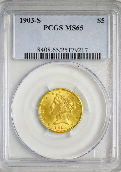 1903-S $5 Gold Liberty P.Q. PCGS MS65