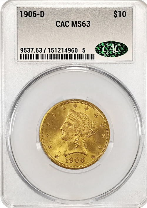 1906-D $10 Gold Liberty CAC MS63