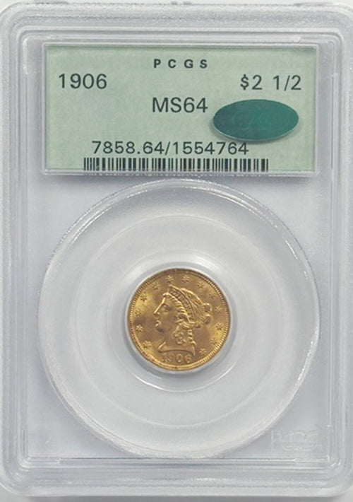 1906 $2 1/2 PCGS CAC MS64