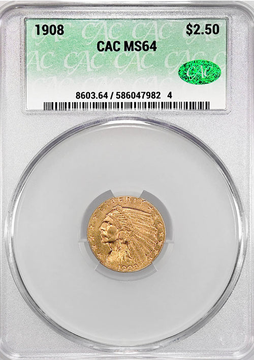 1908 $2.50 Gold Indian CAC MS64
