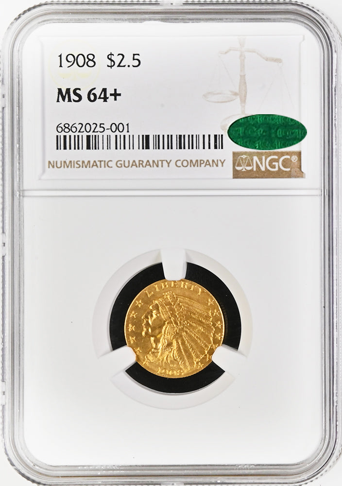 1908 $2.5 Gold Indian NGC MS64+ CAC - Long Island Rare Coins