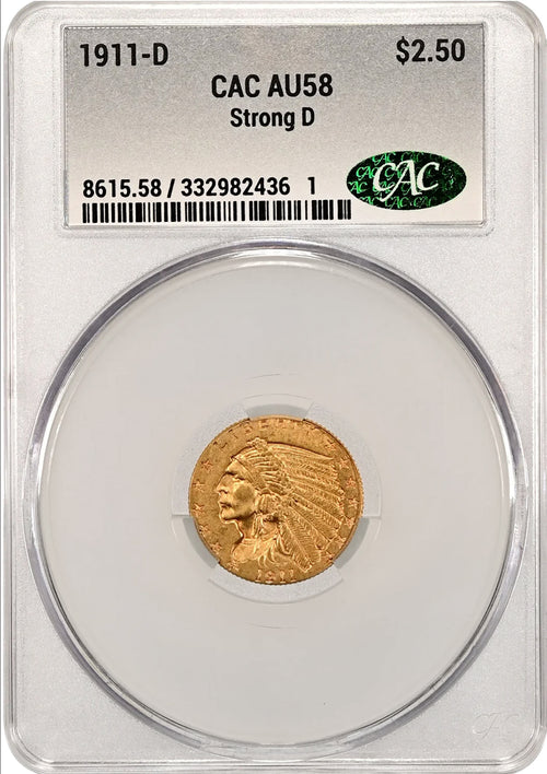 1911-D $2.50 Gold Indian Strong D CAC AU58