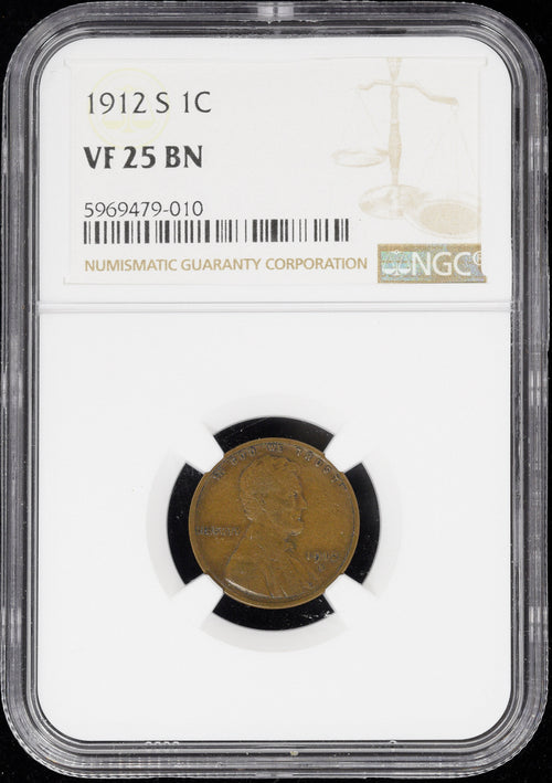 1912-S 1C Lincoln NGC VF25 BN