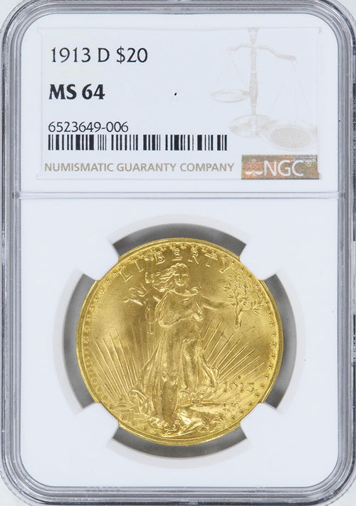 1913-D $20 Gold St. Gaudens NGC MS64