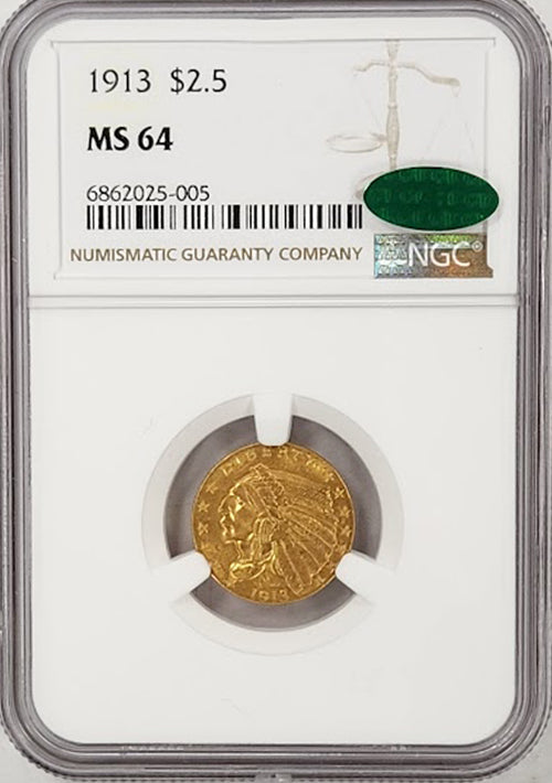 1913 $2.5 Gold Indian NGC MS64 CAC