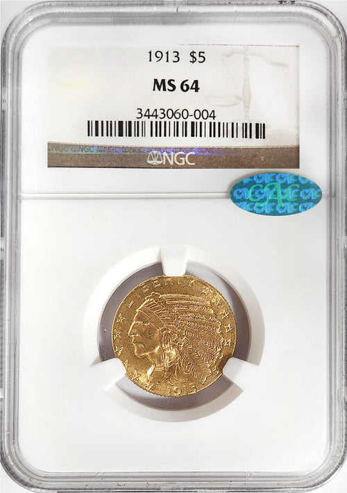 1913 $5 Gold Indian NGC MS64 CAC