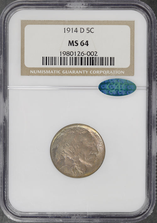 1914-D 5C Buffalo NGC MS64 CAC