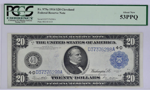 Series 1914 $20 Federal Reserve Note Cleveland Fr.979a PCGS 53PPQ About New