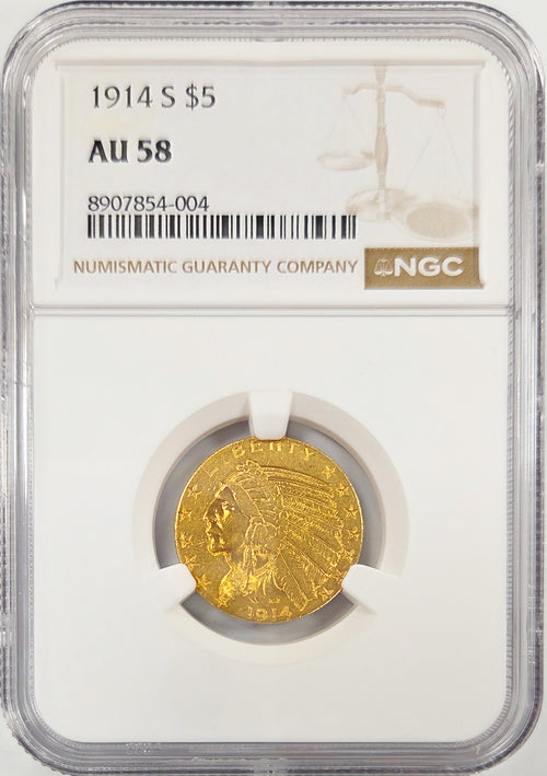1914-S $5 Gold Indian NGC AU58