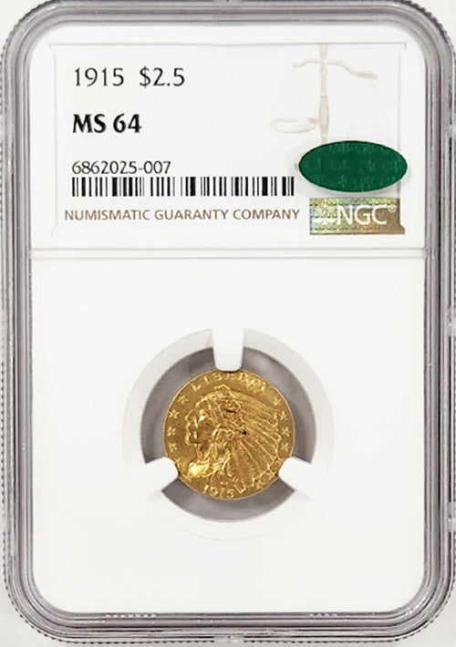 1915 $2.5 Gold Indian NGC MS64 CAC