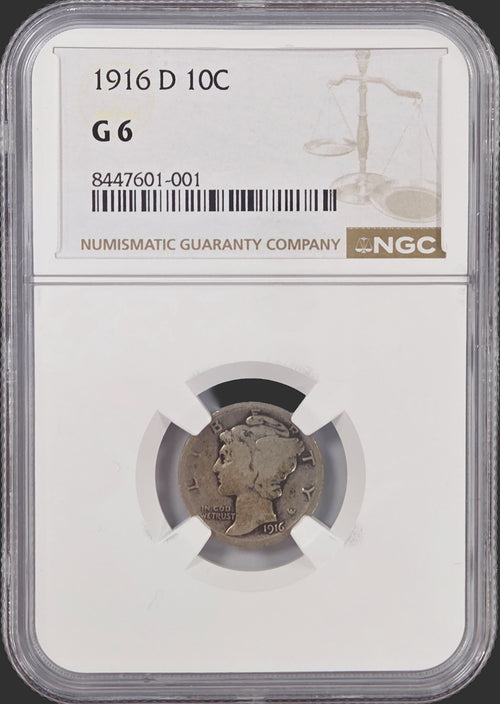 1916-D 10C Mercury Dime NGC G6