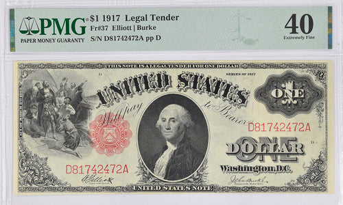 Series 1917 $1 Legal Tender Fr. 37 PMG 40 Extremely Fine