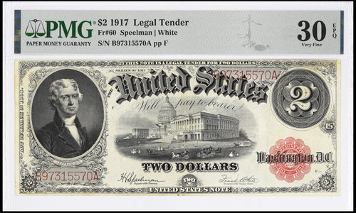 Series 1917 $2 Legal Tender Fr.60 PMG VF30 EPQ