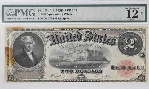 Series 1917 $2 Legal Tender Fr. 60 PMG F12 NET