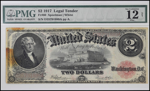 Series 1917 $2 Legal Tender Fr. 60 PMG F12 NET