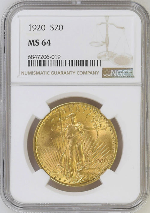 1920 $20 Gold St. Gaudens NGC MS64