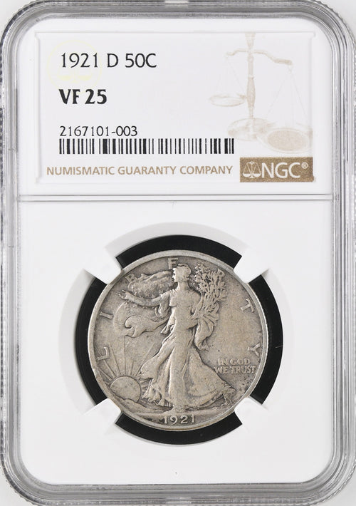 1921-D 50C Walking Liberty NGC VF25