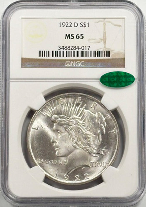 1922 D S$1 NGC CAC MS65