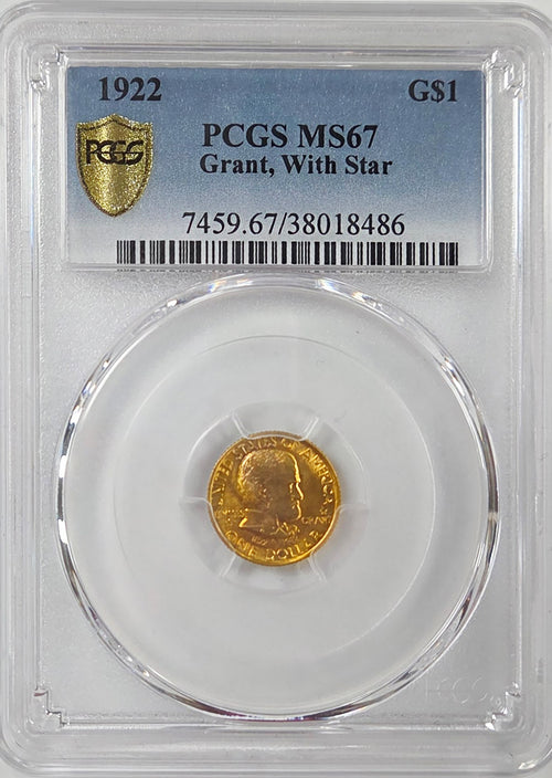 1922 $1 Gold Grant Memorial Commemorative, with Star PCGS MS67