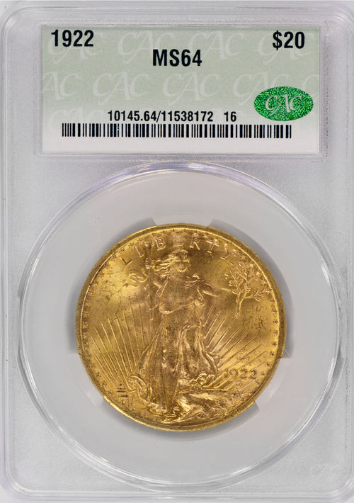 1922 $20 Gold St. Gaudens CACG MS64