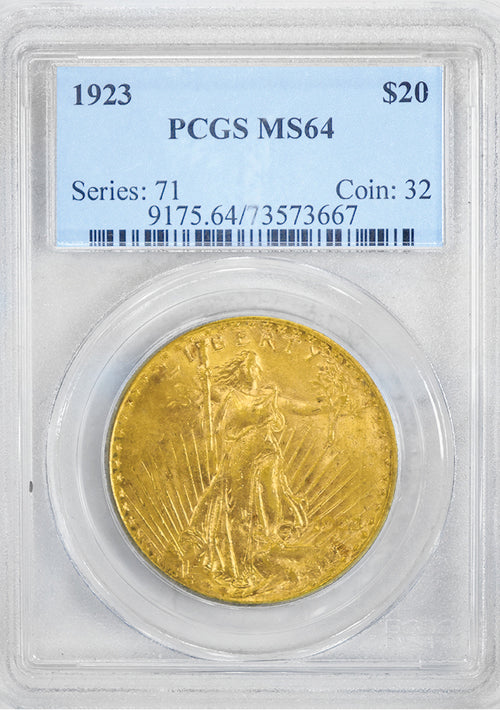 1923 $20 Gold St. Gaudens PCGS MS64