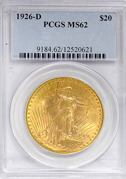 1926-D $20 St. Gaudens PCGS MS62
