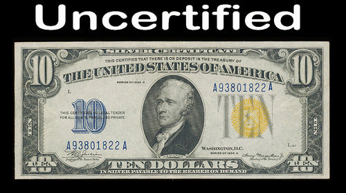 Series 1934A $10 Silver Certificate North Africa Yellow Seal Fr. 2309 CH/AU