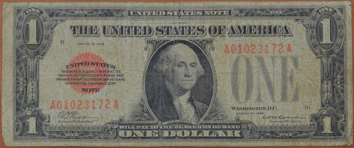 Series 1928 $1 Red Seal United States Note Funnyback Fr. 1500 VG