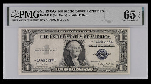 Series 1935G $1 No Motto Silver Certificate Star Note Fr. 1616* PMG 65EPQ Gem Uncirculated
