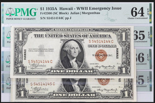 Series 1935A (4) Consecutive $1 Hawaii Emergency Issue Notes Fr.2300 PMG 64EPQ-66EPQ