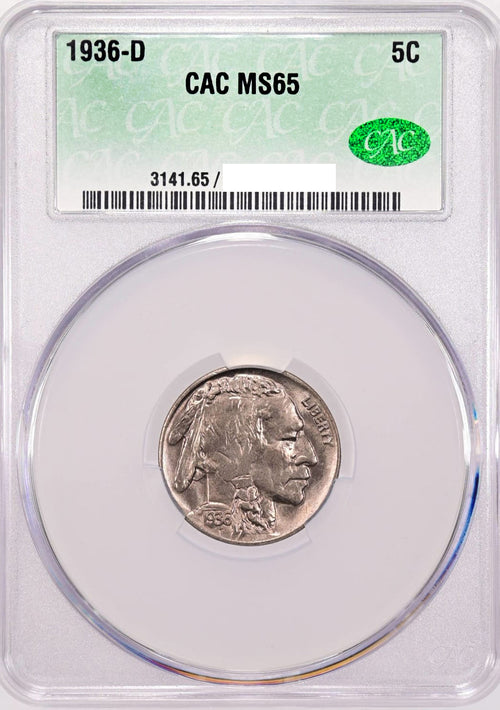 1936-D 5C Buffalo Nickel CACG MS65
