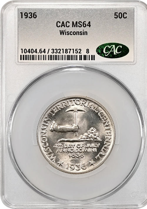 1936 50C Wisconsin Commemorative CAC MS64