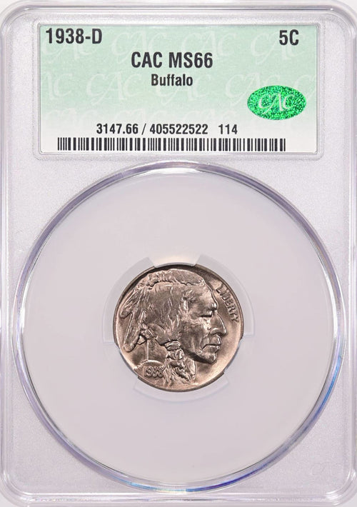 1938-D 5C Buffalo Nickel CACG MS66