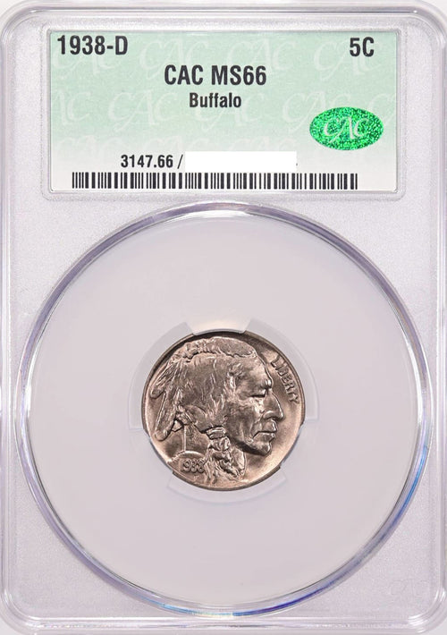 1938-D 5C Buffalo Nickel CACG MS66