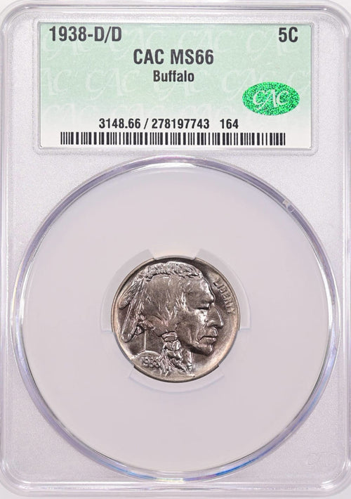 1938-D/D 5C Buffalo Nickel CACG MS66