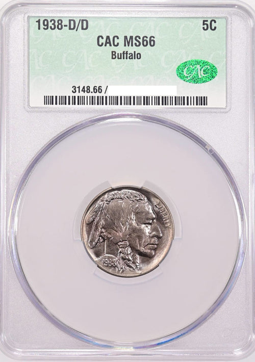 1938-D/D 5C Buffalo Nickel CACG MS66