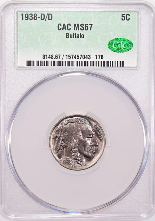 1938-D/D 5C Buffalo Nickel CACG MS67