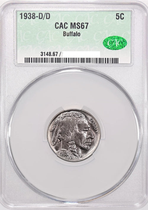 1938-D/D 5C Buffalo CACG MS67 Great Color!