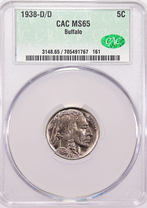 1938-D/D 5C Buffalo Nickel CACG MS65