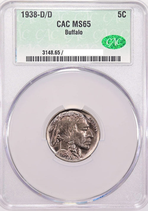1938-D/D 5C Buffalo Nickel CACG MS65