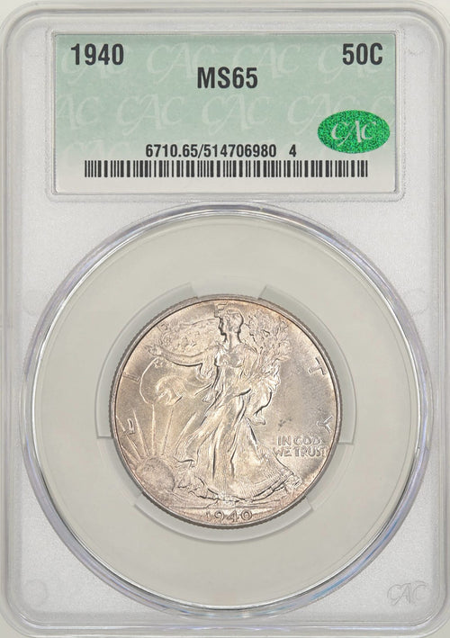 1940 50C Walking Liberty CAC MS65