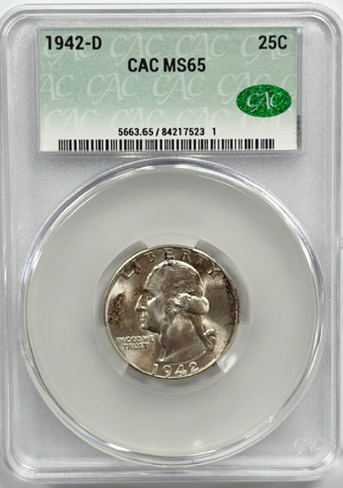 1942-D 25C CAC MS65