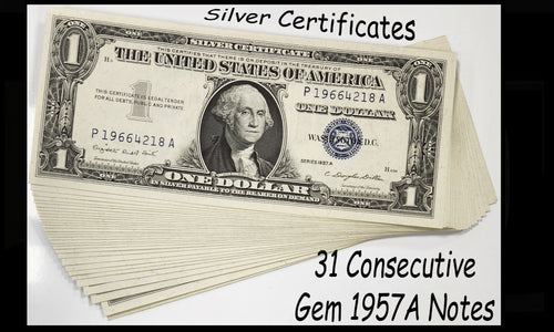 Series 1957A (31) $1 Consecutive Silver Certificates Fr.1619 Uncertified Gem