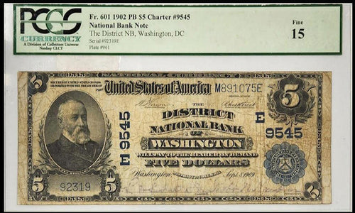 1902 $5 National Bank Note, Washington, DC Fr. #601 CH #9545 F15